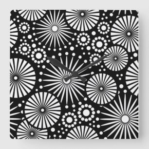 Retro zwart witte bloemen wandklok