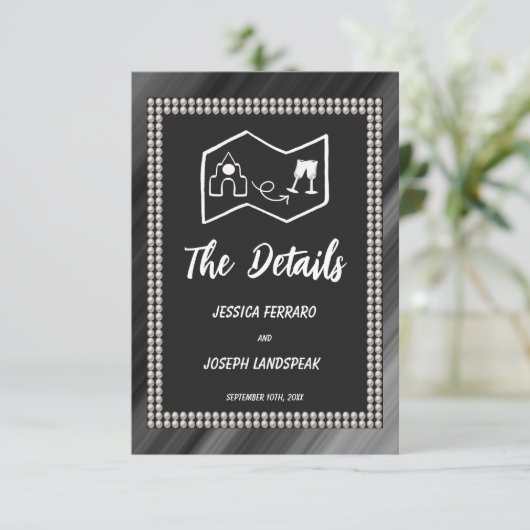 Retro Zwart & Witte Parels & Kaart (Staand voorkant)