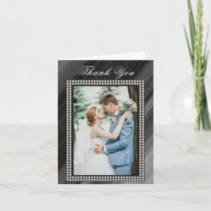 Retro Zwart & Witte Parels Twee Foto's Bedankt Kaart