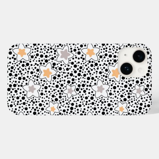 Retro zwart-witte stippen met sterren Case-Mate iPhone case (Achterkant (horizontaal))