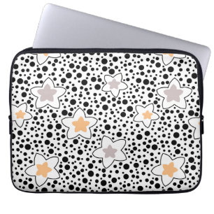 Retro zwart-witte stippen met sterren laptop sleeve
