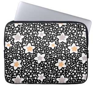 Retro zwart-witte stippen met sterren laptop sleeve