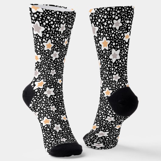 Retro zwart-witte stippen met sterren sokken (Gebogen)