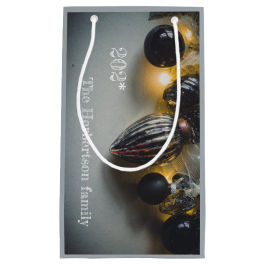 Retro Zwart Zilveren Kerst Decoraties Klein Cadeauzakje (Voorkant)