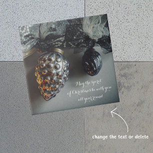 Retro Zwart Zilveren Kerst Ornamenten met Lint Tegeltje