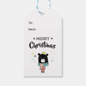 Retro zwarte beer scarf vrome kerststerren cadeaulabel (Voorkant)