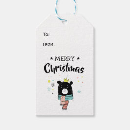 Retro zwarte beer scarf vrome kerststerren cadeaulabel