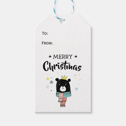 Retro zwarte beer scarf vrome kerststerren cadeaulabel (Voorkant)