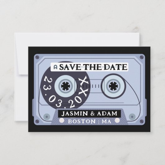 Retro Zwarte Cassetteroll Trouwdag Save The Date (Voorkant)