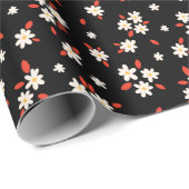 Retro zwarte ditsy daisy floral wrapping papier (Rol Hoek)