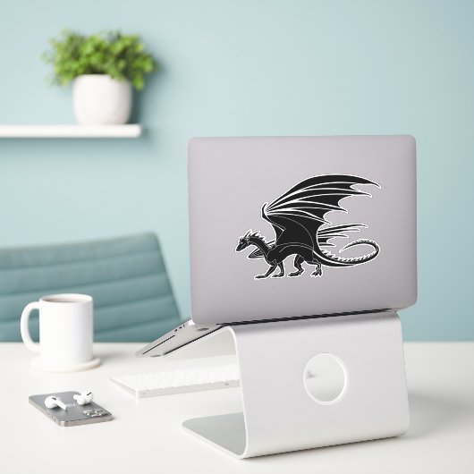 Retro Zwarte Draak - Mythisch Wezen Sticker (Laptop op bureau)