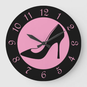 Retro Zwarte en Roze Schoen Grote Klok