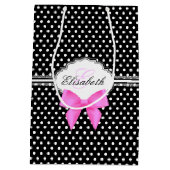 Retro zwarte en witte polka stip roze boegnaam medium cadeauzakje (Achterkant)