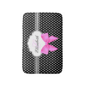 Retro zwarte en witte polka stip roze boogmonogram badmat (Voorkant Verticaal)