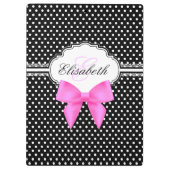 Retro zwarte en witte polka stipt roze strik monog klembord (Achterkant)