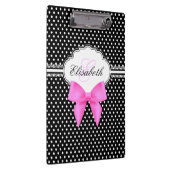 Retro zwarte en witte polka stipt roze strik monog klembord (Rechts)