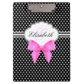 Retro zwarte en witte polka stipt roze strik monog klembord (Voorkant)