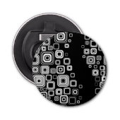 Retro zwarte en witte vierkantjes button flesopener (Voorkant)