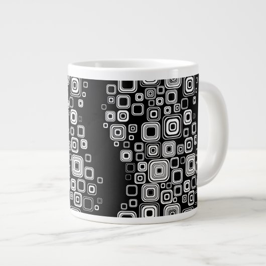 Retro zwarte en witte vierkantjes grote koffiekop (Voorkant rechts)