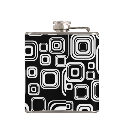 Retro zwarte en witte vierkantjes heupfles (Achterkant)