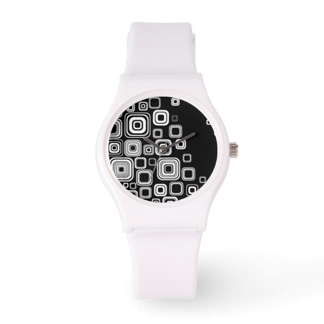 Retro zwarte en witte vierkantjes horloge (Voorkant)