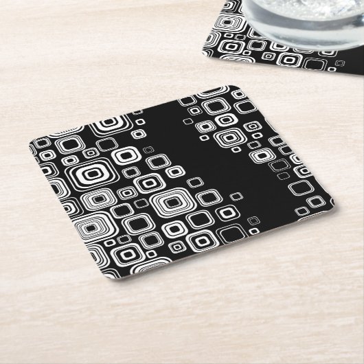 Retro zwarte en witte vierkantjes kartonnen onderzetters (Schuin)