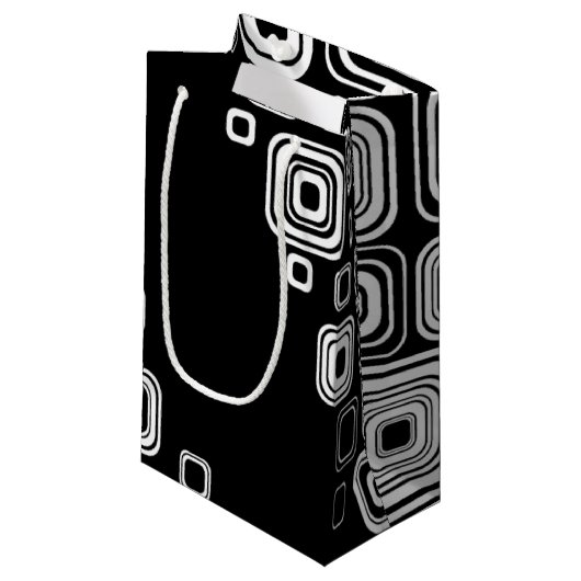 Retro zwarte en witte vierkantjes klein cadeauzakje (Voorkant Gekanteld)