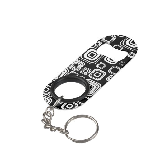 Retro zwarte en witte vierkantjes mini flessenopener (Achterkant Gekanteld)
