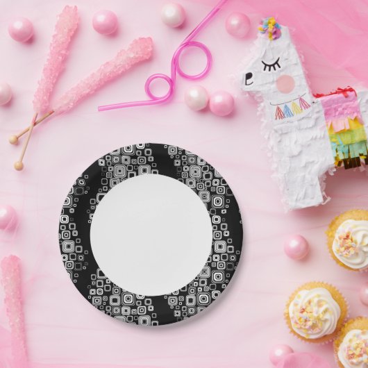 Retro zwarte en witte vierkantjes papieren bordje (Feest)