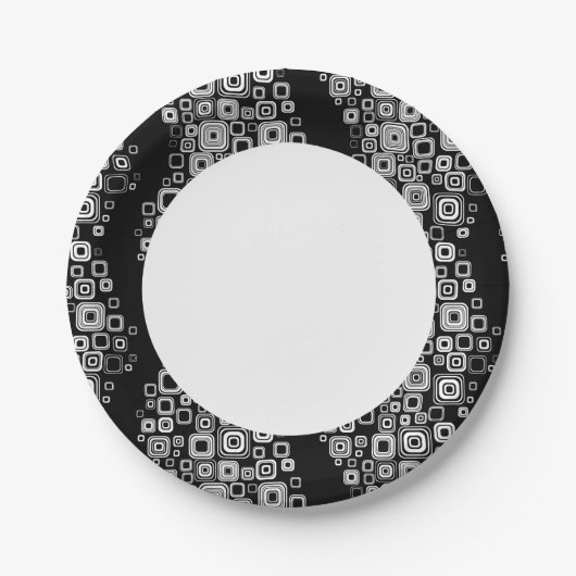 Retro zwarte en witte vierkantjes papieren bordje (Voorkant)