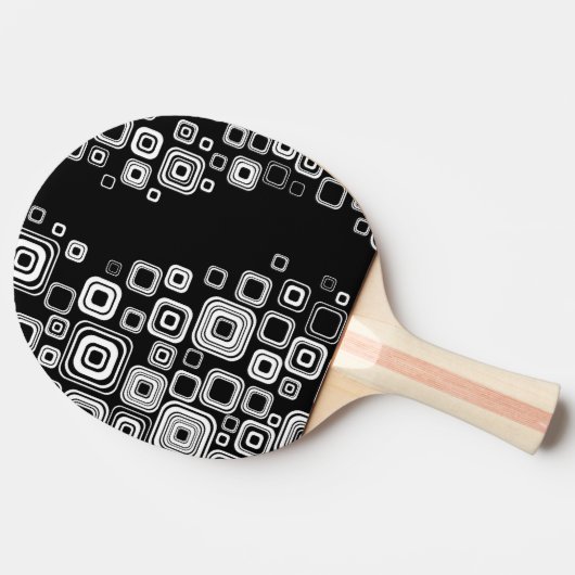 Retro zwarte en witte vierkantjes tafeltennisbatje (Zijkant)