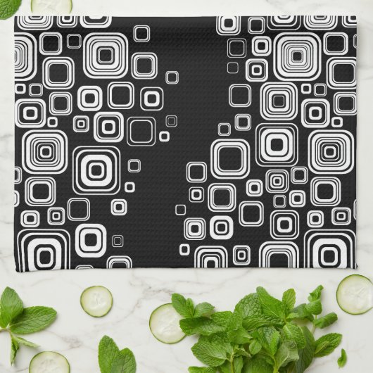 Retro zwarte en witte vierkantjes theedoek (Gevouwen)