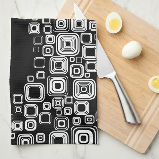 Retro zwarte en witte vierkantjes theedoek (Quarter Fold)