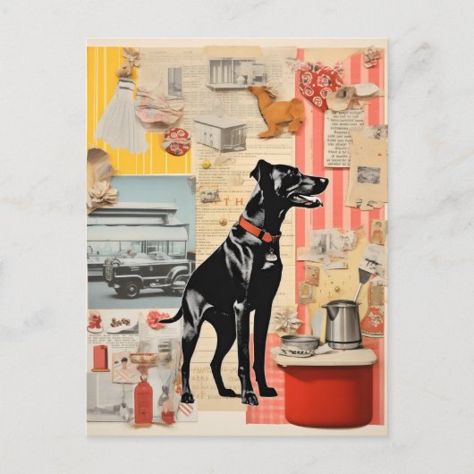 Retro zwarte hond Collage Briefkaart (Voorkant)