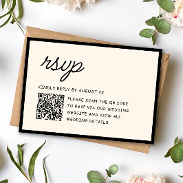 Retro Zwarte & Ivoor Huwelijks QR-code RSVP Kaartje