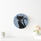 Retro Zwarte Kat blauw Ronde Klok (Huis)