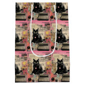 Retro zwarte kat collage medium cadeauzakje (Achterkant)