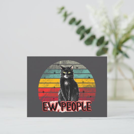 Retro  Zwarte Kat Ew Mensen Briefkaart (Staand voorkant)
