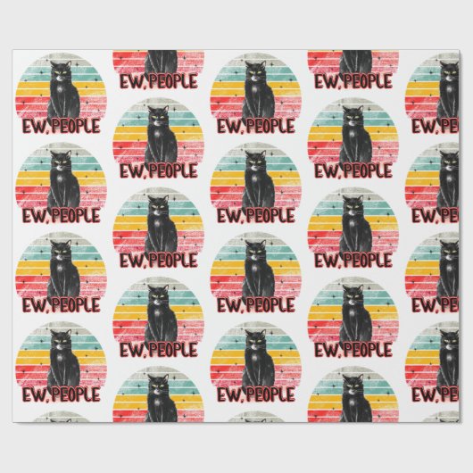 Retro  Zwarte Kat Ew Mensen Cadeaupapier (Vlak)