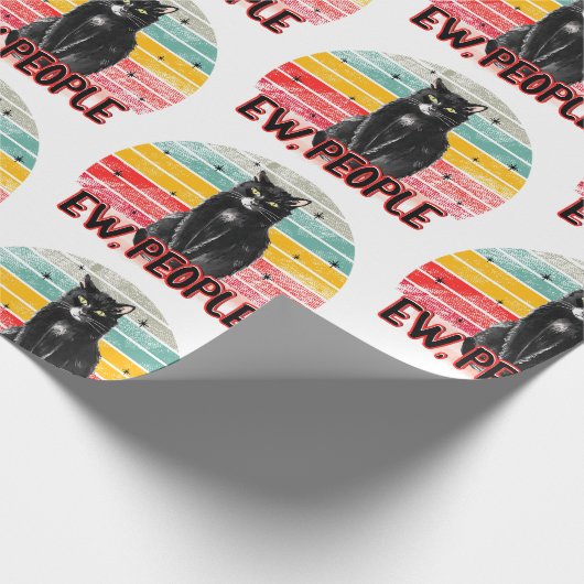 Retro Zwarte Kat Ew Mensen Cadeaupapier (Hoek)
