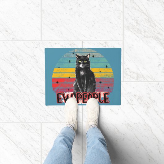 Retro Zwarte Kat Ew Mensen Deurmat (Binnen)