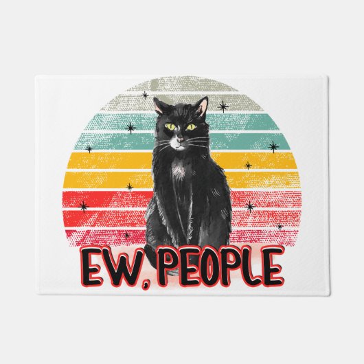 Retro Zwarte Kat Ew Mensen Deurmat (Voorkant)
