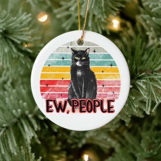 Retro Zwarte Kat Ew Mensen Keramisch Ornament (Boom)