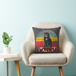 Retro Zwarte Kat Ew Mensen Kussen