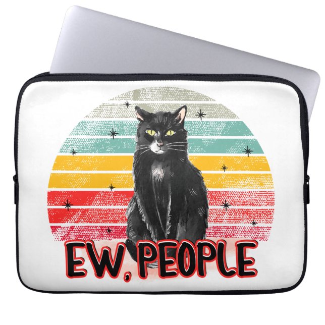 Retro  Zwarte Kat Ew Mensen Laptop Sleeve (Voorkant)