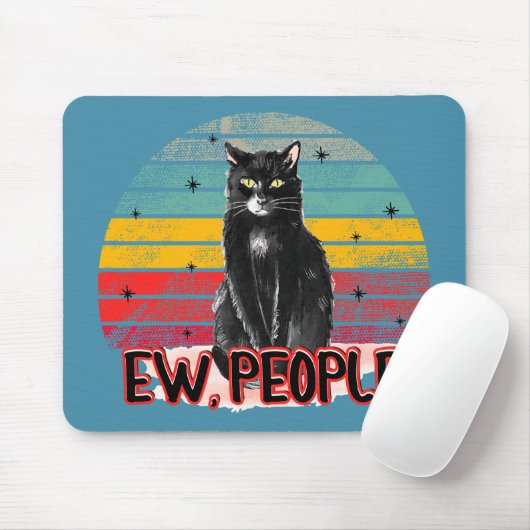 Retro  Zwarte Kat Ew Mensen Muismat (Met muis)