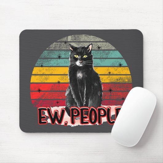Retro Zwarte Kat Ew Mensen Muismat (Met muis)