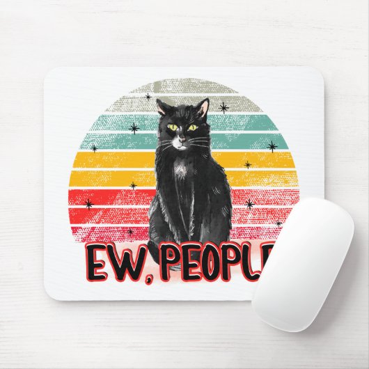 Retro Zwarte Kat Ew Mensen Muismat (Met muis)