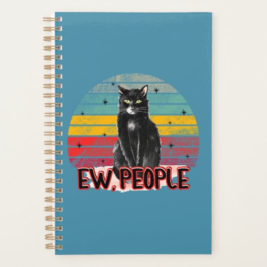 Retro  Zwarte Kat Ew Mensen Planner (Voorkant)