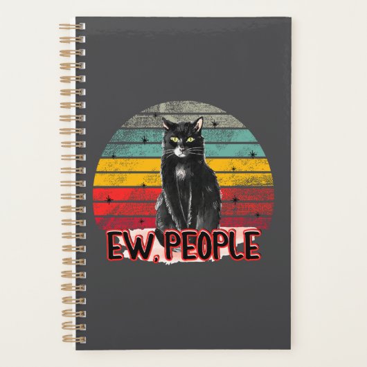 Retro Zwarte Kat Ew Mensen Planner (Voorkant)